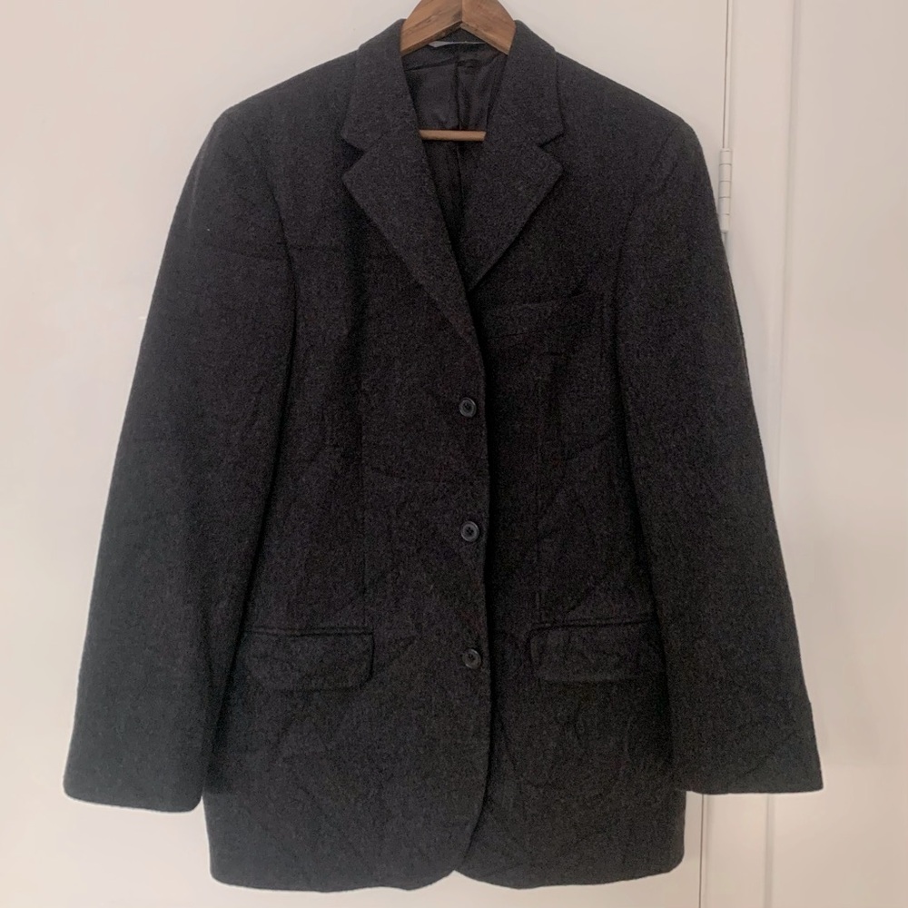 Cashmere + Wool Eddie Bauer Charcoal Gray Blazer Jacket - Picture 3 of 6